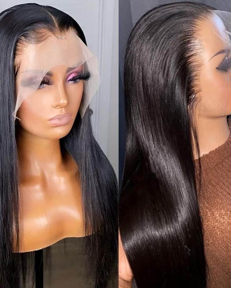 Wig brésilien lisse color 1 lace frontal HD